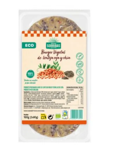 [G-VEG-002] Burger lenteja y chía 160gr Eco Vegano Obrador Sorribas
